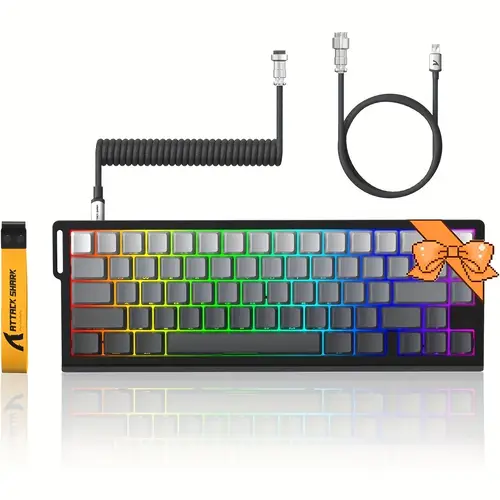shark x68he 60 wired gaming keyboard point adjustable magnetic switch 8k rate pbt keycaps for win rgb mechanical keyboard with coiled cable black contour c01