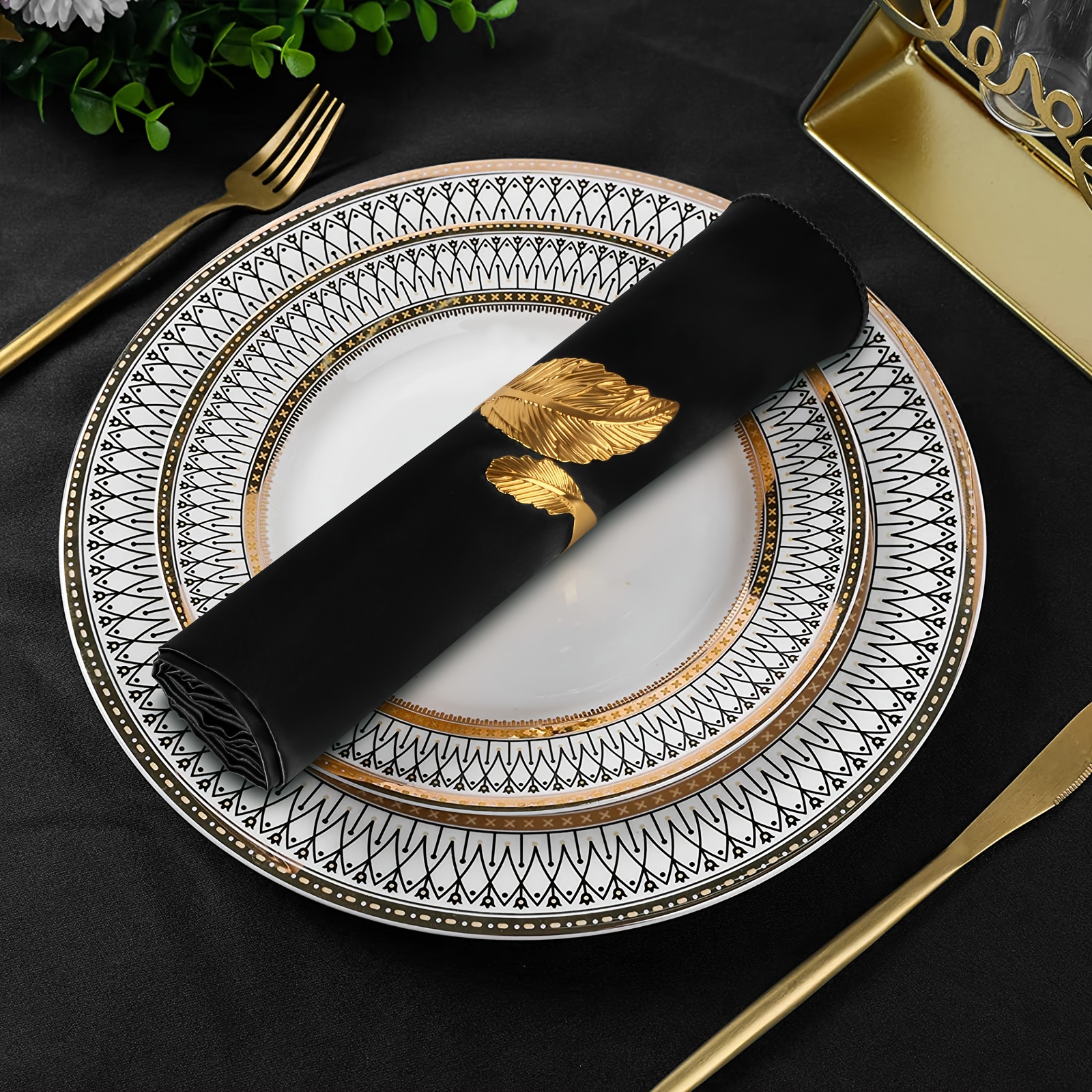 6pcs black cloth napkins 6pcs golden napkin rings set Temu Greece
