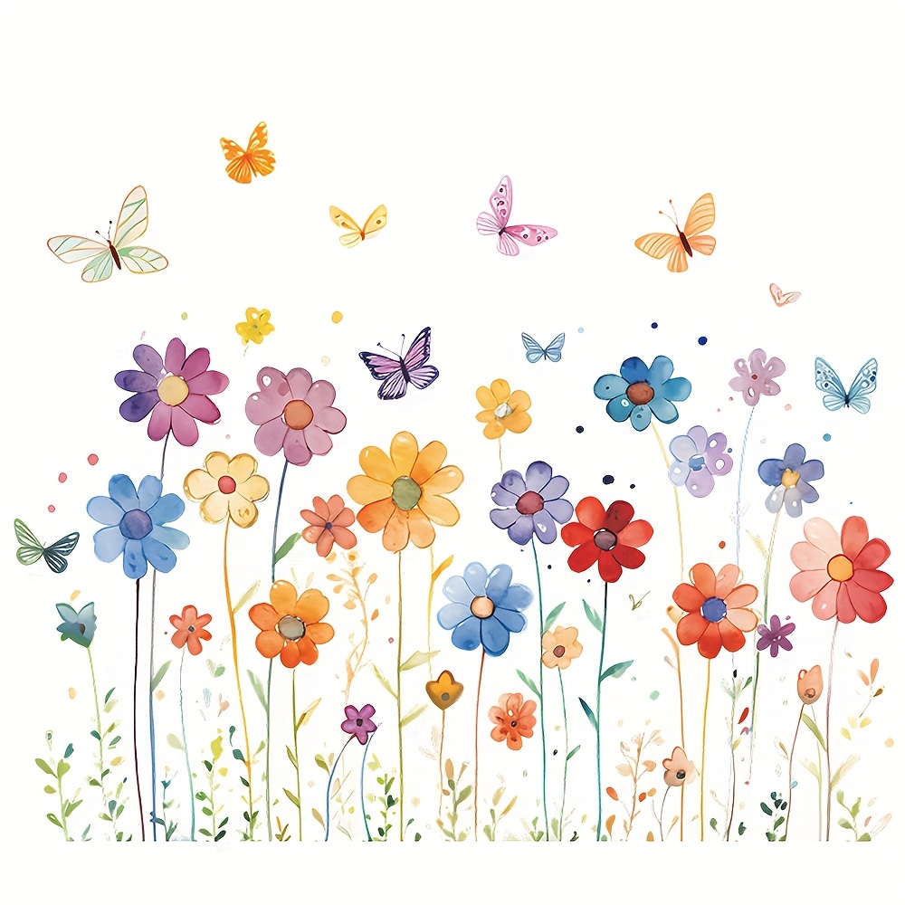Image of 2pcs Colorful Floral Decals, Easy-to-apply Removable Wall Stickers For Home Decor – Warm Up Your Living Room And Bedroom With Cozy Wall Art