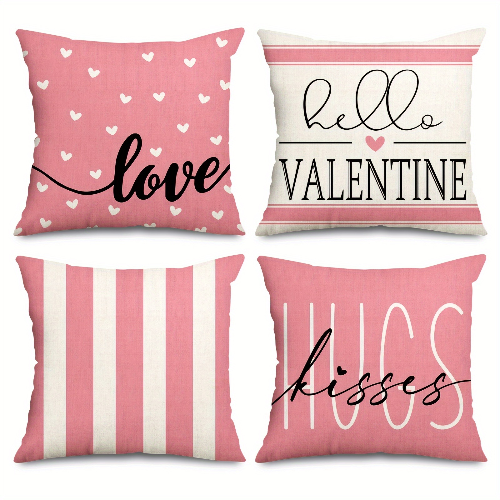 

4pcs Set Valentine's Day Throw Pillow Covers - , Heart Accents, 18x18 Inch, Home Decor, Couch, Sofa, Wedding, Or Anniversary Gifts