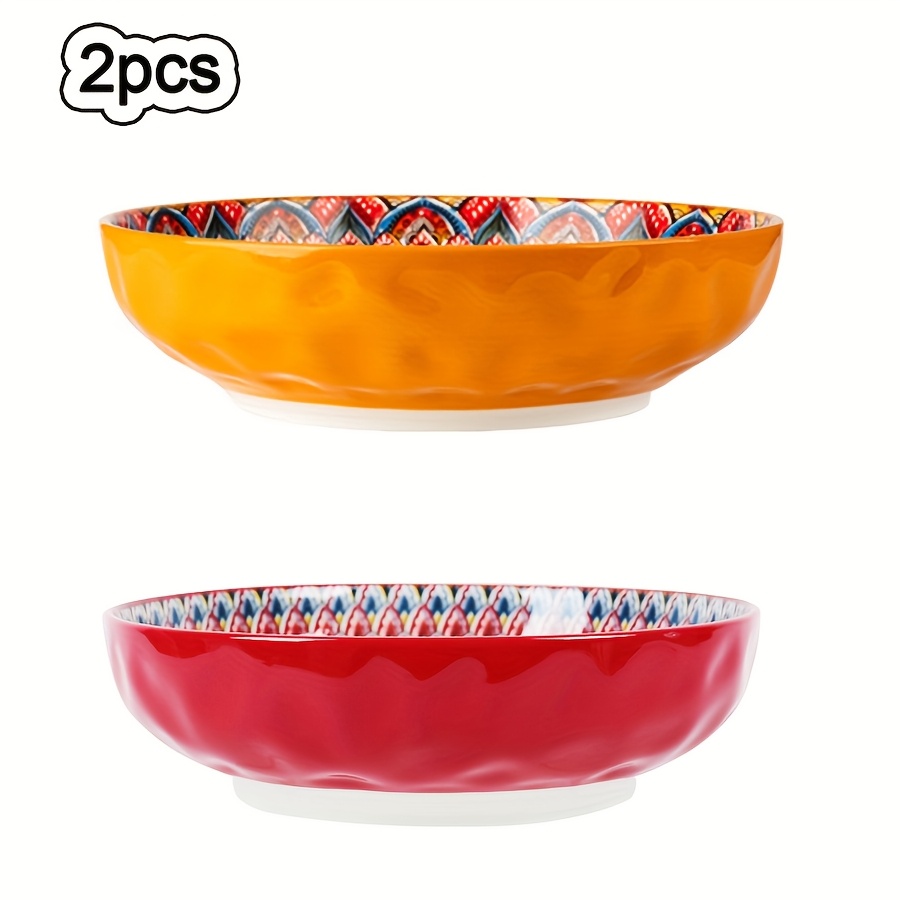 Set Of 2, Bohemian Large Serving Bowls, 2000ml/67oz Extra Large Salad Bowls Decorative Bowls For Salad, Fruit, Pasta And Dinner, Serving Dishes Set For Party, Dishwasher & Microwave Safe