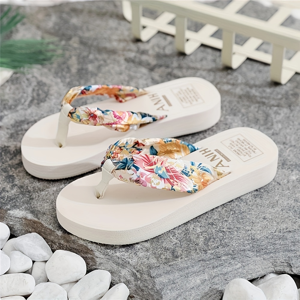 bohemian women's flip flop sandals floral fabric strap Temu