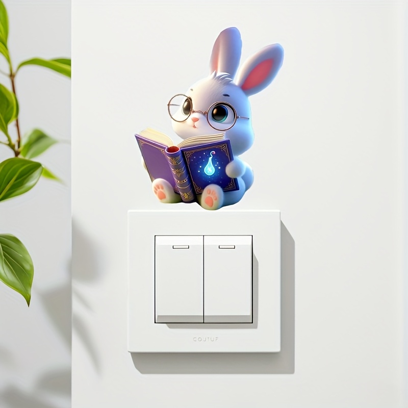 Cute Rabbit Reading Book Wall Sticker, Removable Decal