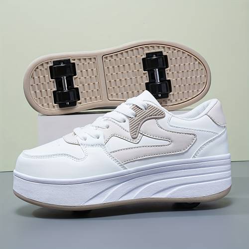 boys girls vintage sneakers suitable for outdoor wheel riding skating removable wheel compatible low top lace up with cushioned tpr sole upper round toe for streetwear skateboarding for wear teens