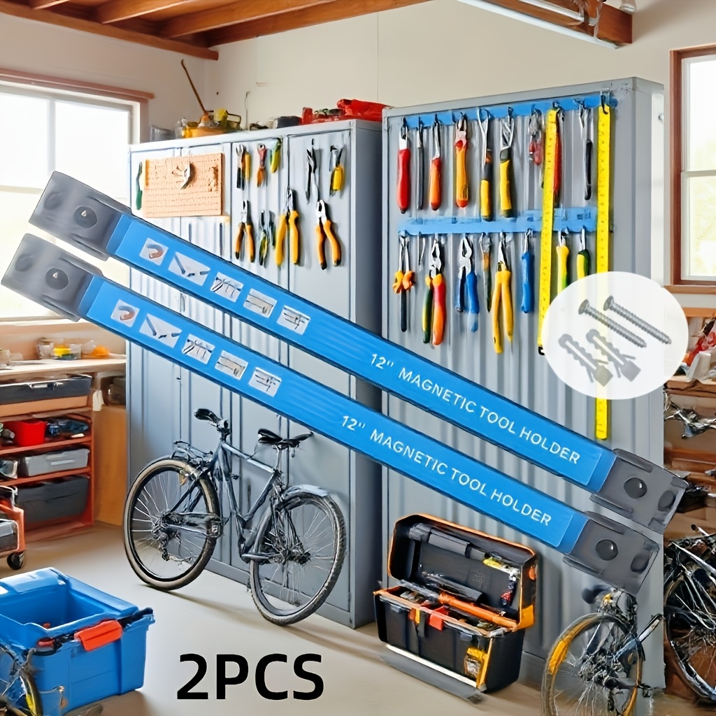TEMU 2pcs Magnetic Tool Tray Rack With Heavy-duty Magnetic Base And Tool Slots - Heavy-duty Garage, Workshop, Home Storage Rack - Tool Organizer With