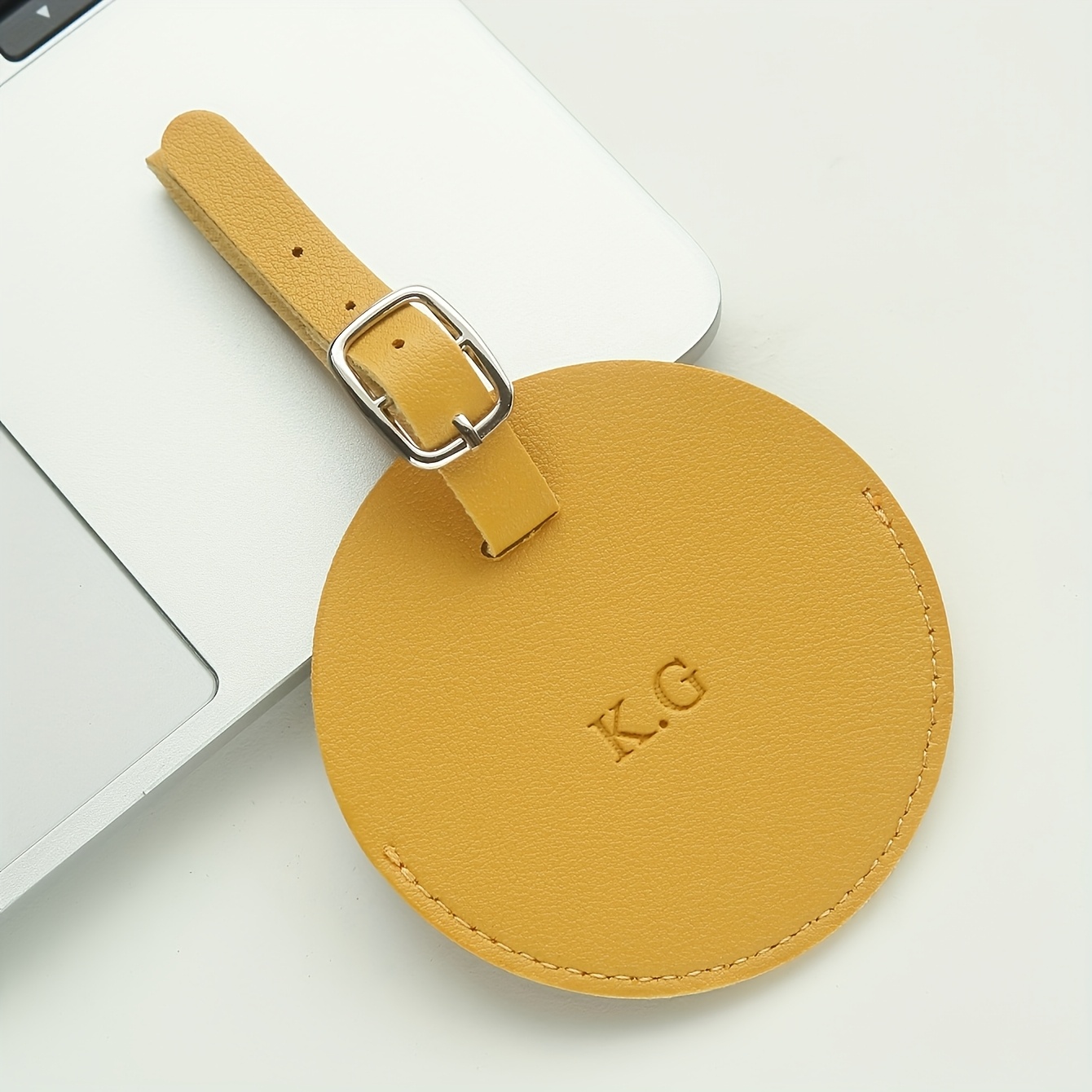 TEMU 1 Tag With Customizable Initials, A Round Custom Luggage Tag That Comes With A Privacy Business Card, Made From Plant-based, Suitable For Travel