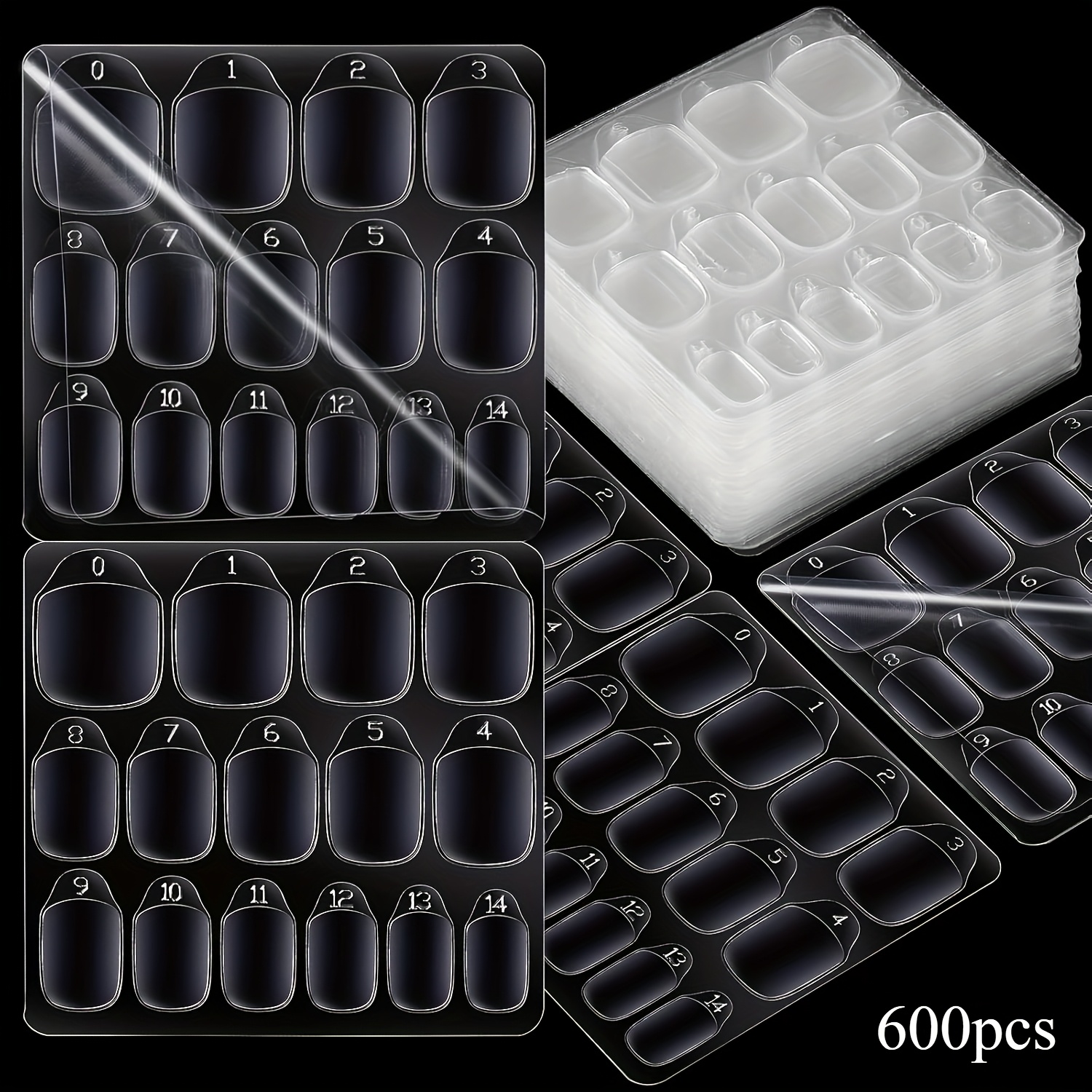 TEMU 600 stuks (40 vellen) zelfklevende tabs voor druk-op nagels, geschikt voor nagellijmstickers, voorgesneden plakstrips met 15 maten, geplakte