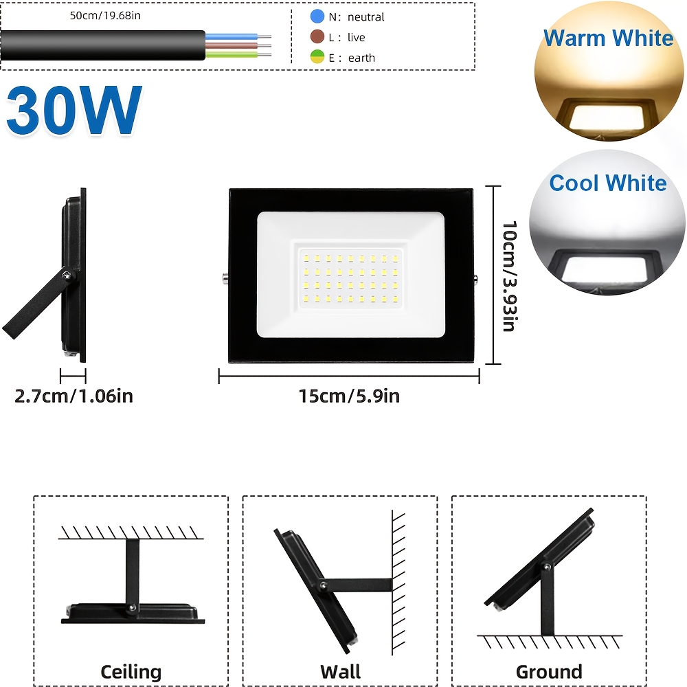 100w 50w 30w 20w 10w Led Floodlight Outdoor, Led Security Light, Led Flood Light, Cool White/warm White, Adjustable 180° Bracket, For Garden, Garage, Yard, Backyard, Workshop