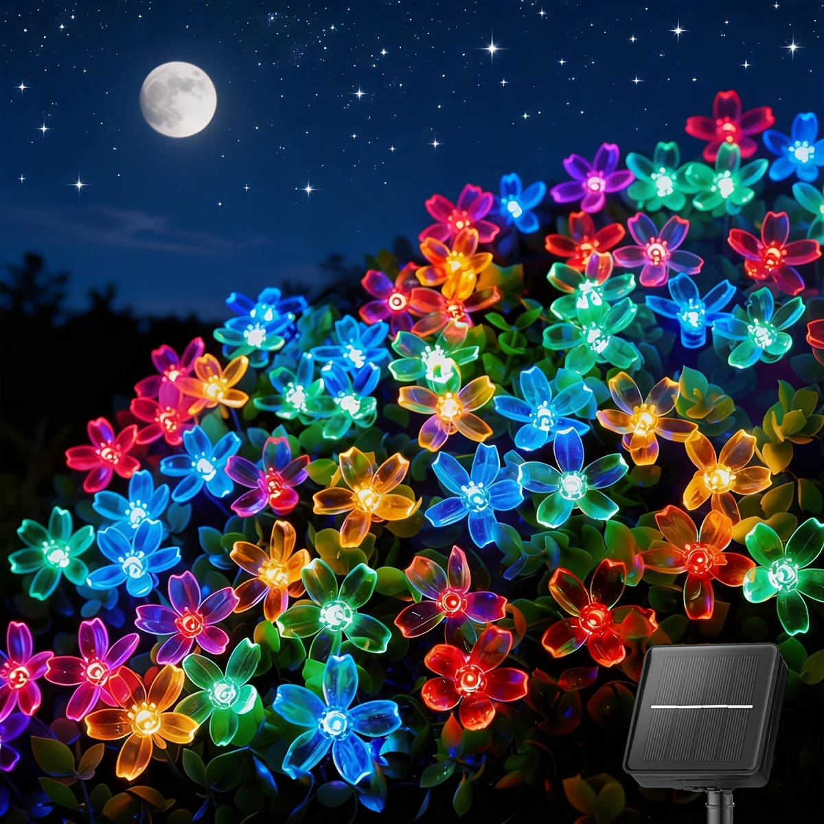 E-shop Blumen Solar Lichterkette - 200/100/50/20 LED Outdoor & Indoor Lichterketten mit 8 , IPX4 Twinkle Lights für Garten, Hochzeit, Weihnachten,
