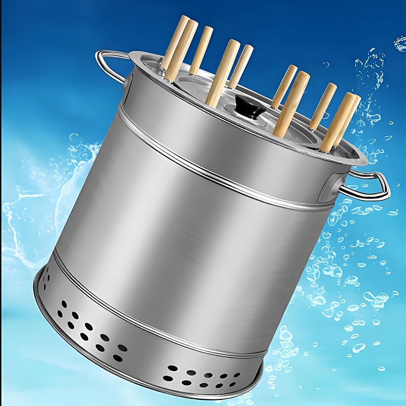 Heavy-Duty Stainless Steel BBQ Grill with Lid - Commercial/Home Use, Holds 22/30 Skewers, Portable Outdoor/Indoor Grill for Camping, Backyard, Restaurants - Compatible with Charcoal & Gas - Easy Assembly Required, Grills for Cooking, Outdoor Grilling, Sturdy Handles, Skewer Holder, Restaurant Owners