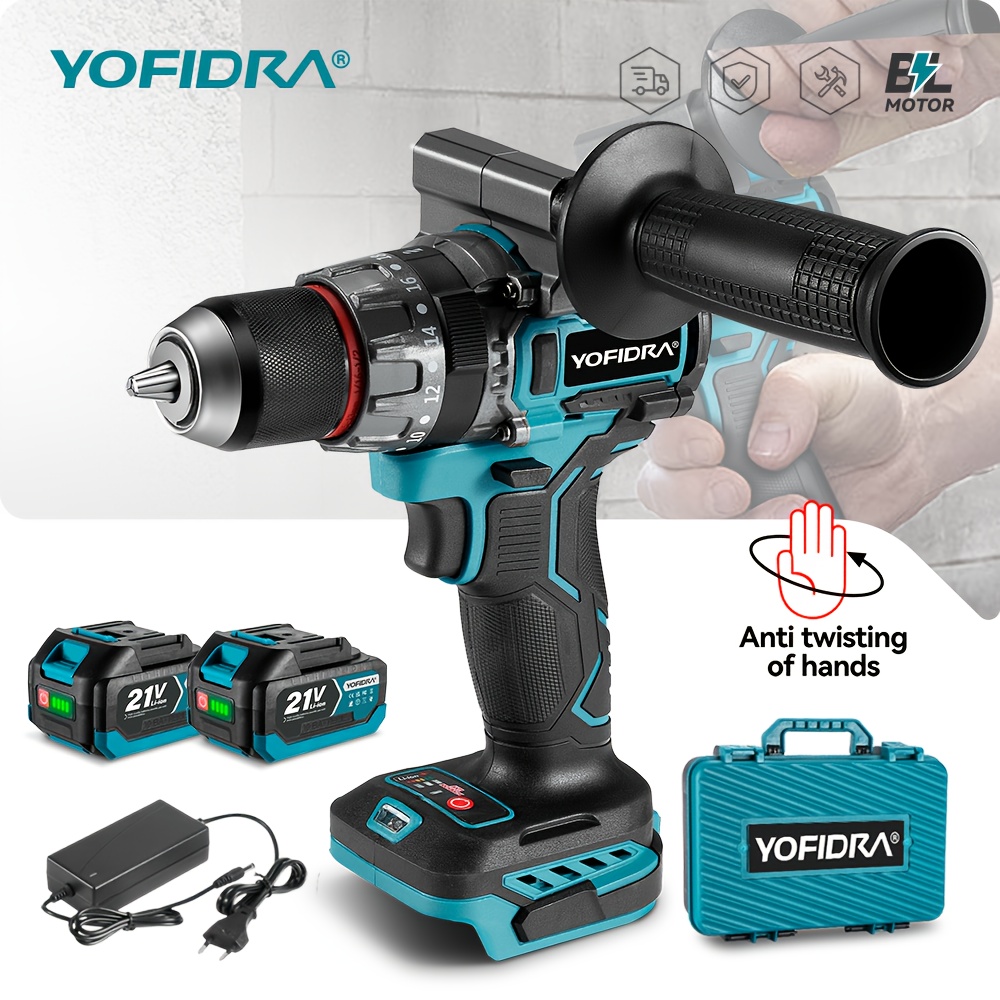 Brushless Electric Drill Set, 13 Mm High Torque Screwdriver Hammer Drill, Ice Breaking And Soil Loosening Impact Drill, With Handle, With Anti-torsion Function