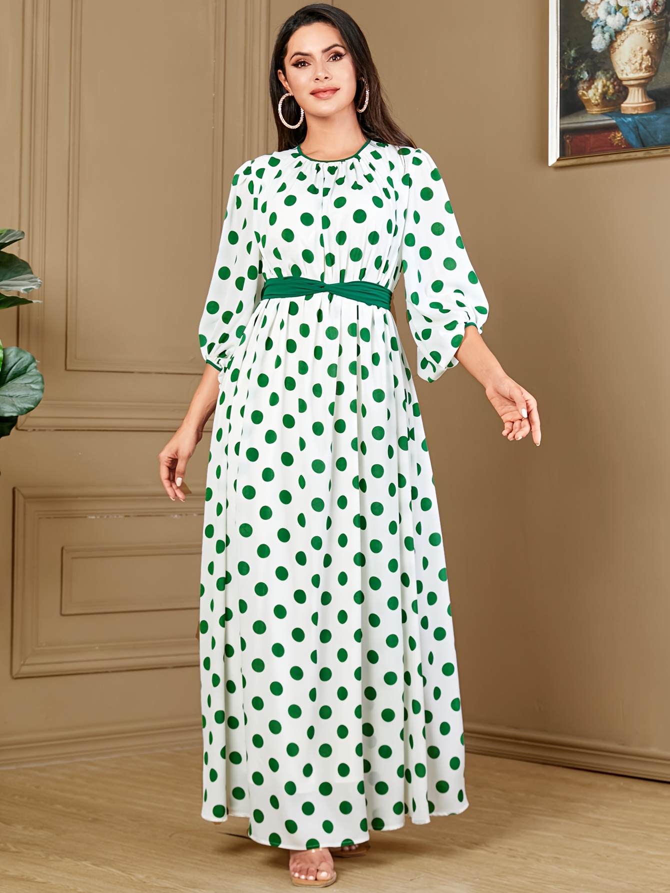 womens elegant middle eastern inspired polka dot print maxi - Temu United  Arab Emirates