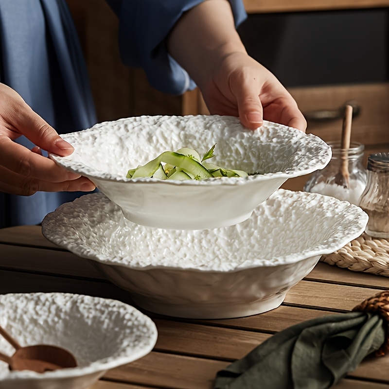 2pcs [Hot Item] Rock Grain Ceramic Plate, Senior Restaurant Daily Bowl, Soup Plate, Deep Plate, Restaurant Recommended Plate, Home Deep Plate Creative Hotel Restaurant Tableware Senior White Plate Soup Plate