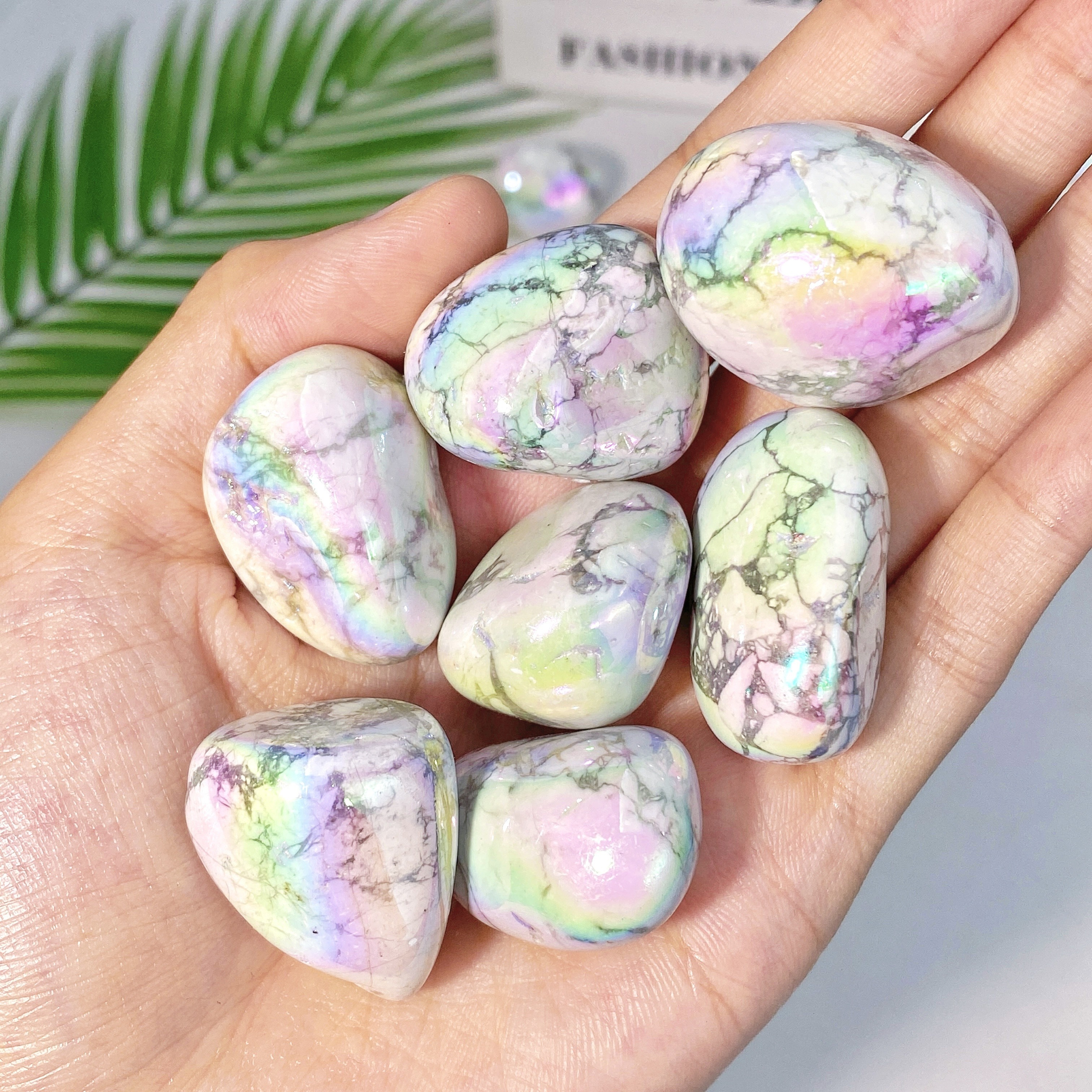 

Set Of 3 Or 5pcs Of 10-30mm Aura Howlite Polished Stones, Birthday Presents, Gifts For Women, Decorative , Jewelry Crafting, And Embellishing Fish Tanks.