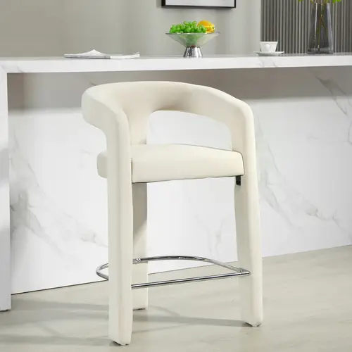 counter height bar stools set of 1 velvet upholstered bar chairs with metal footrest and open back 300lb weight capacity for kitchen bar black