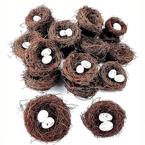 24pcs small artificial bird nests with eggs for crafts handmade rattan birds nest for easter wedding home decorations centerpiece decorations 8pcs nest 16pcs eggs for halloween christmas