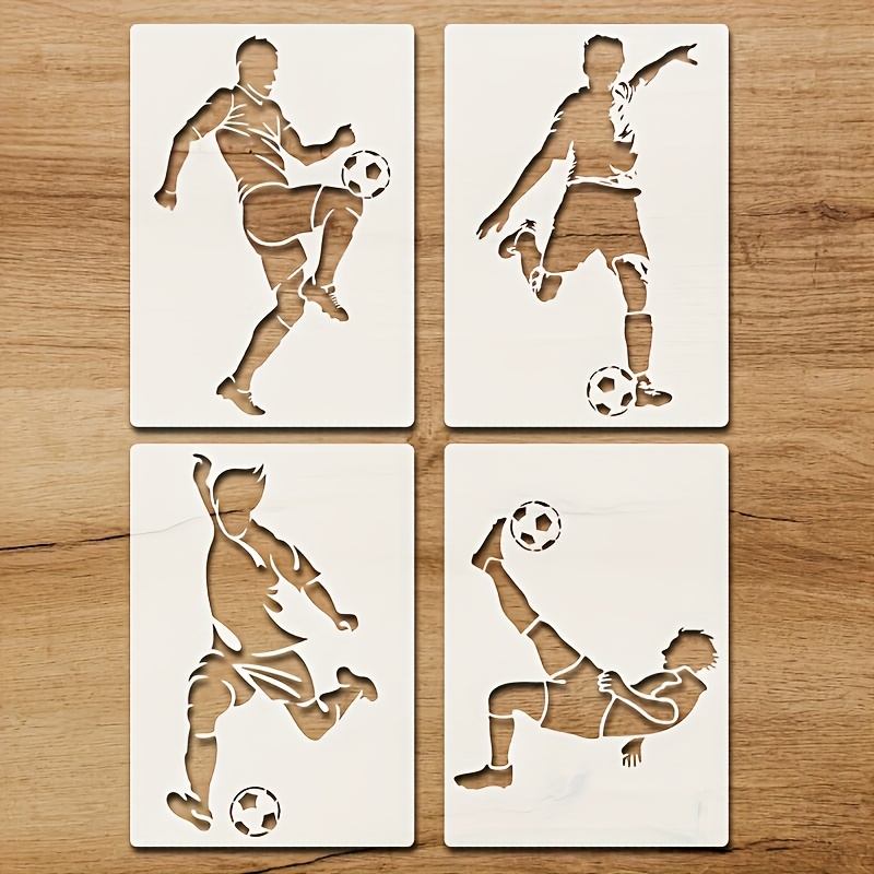 4 Reusable Soccer Player Templates, A5 Size, Plastic Soccer Player Designs, Suitable For Wall Art, Scrapbooking, And Home Decor