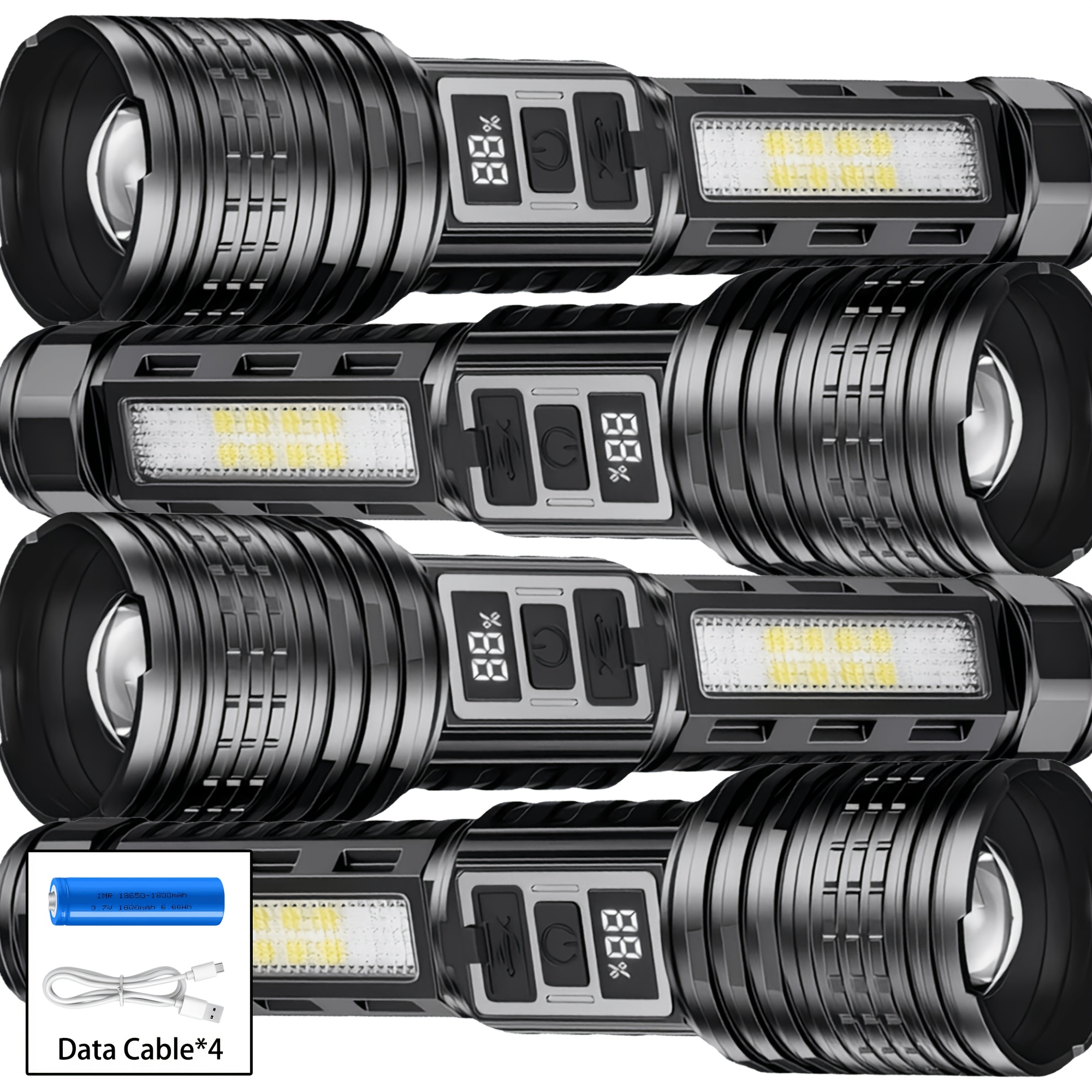 TEMU 4 Pack Led Flashlights High Brightness, Usb Rechargeable Flash Light With Power Indicator, Compact Portable Tactical Torch For Home Use, Camping
