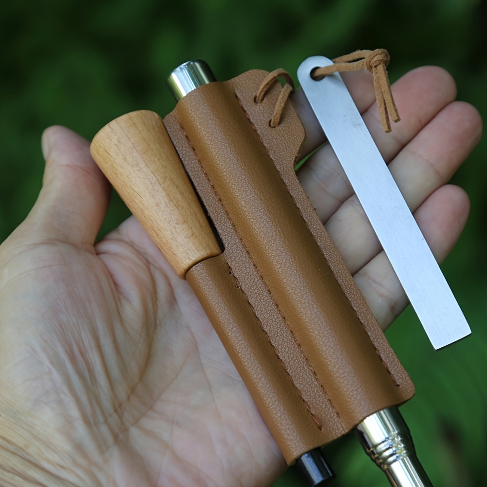 TEMU 3pcs Set, 1 Solid Magnesium Stick + 1 Retractable Stainless Steel Fire Blower + Steel Scraper, Fire Starter, Magnesium Stick, Of Water, Durable,