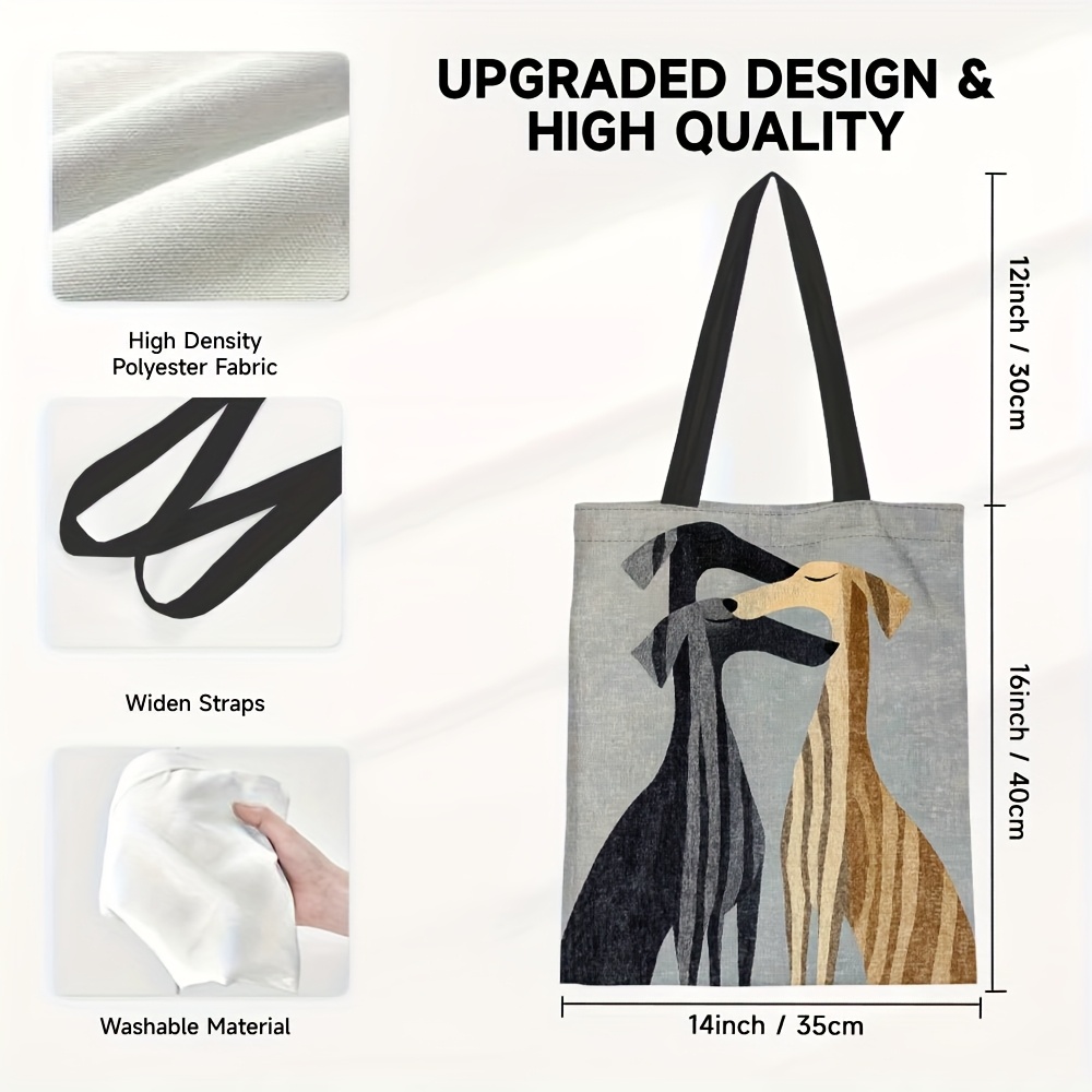 TEMU A Stylish Greyhound Print Tote Bag - Reusable, Durable, And Machine Washable, Perfect For Travel, Shopping, Work, And Everyday Activities. Made