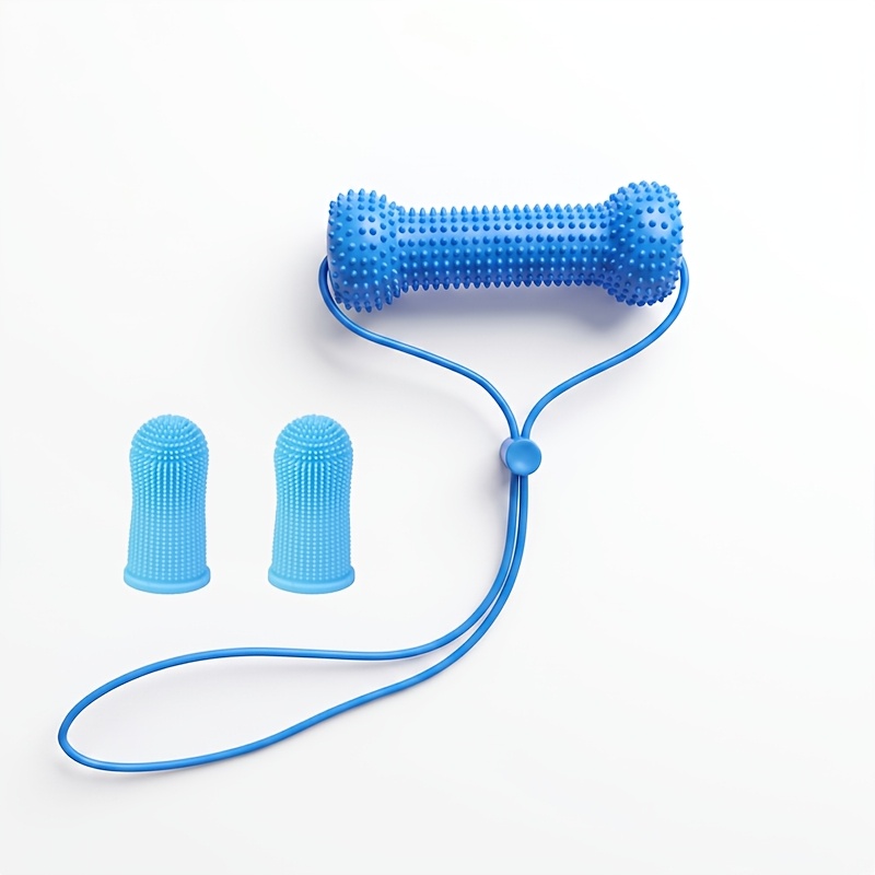 TEMU 3pcs Dog Set, Including 1 Mouth-opening Stick And 2 Finger-sleeve Toothbrushes; Bite-resistant Pet Oral Care Set For Easier Brushing; Soft