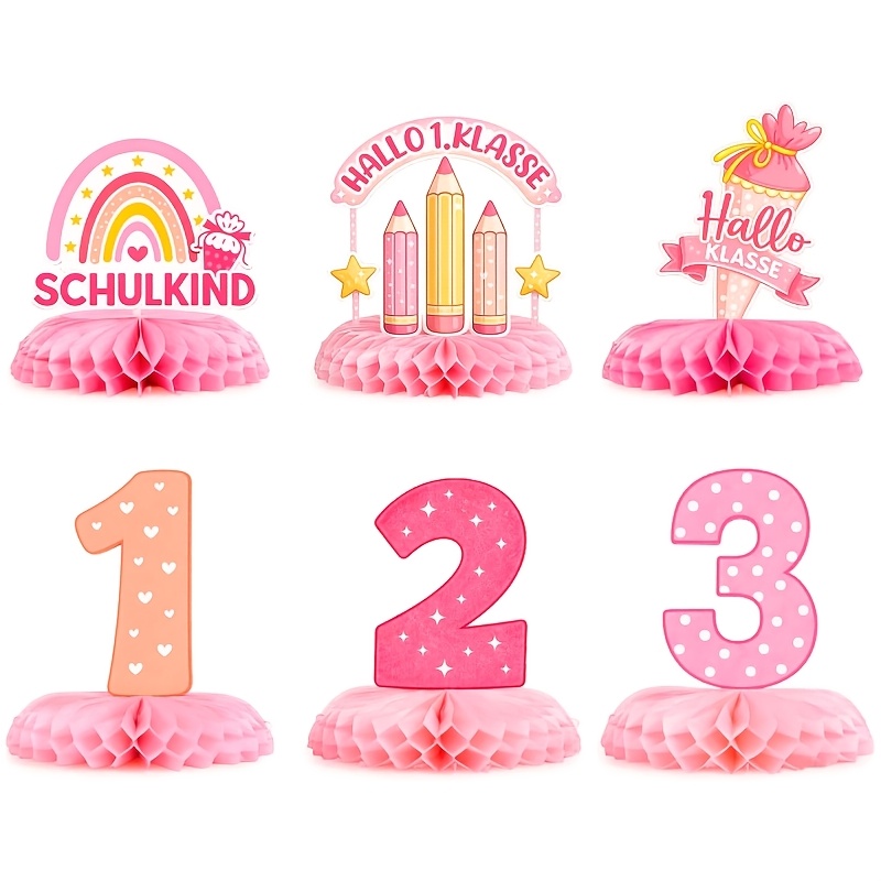 Image of School Decoration Girls Pink 6pcs, School Child 2026 Girls Table Decoration, Decoration For First Day Of School With Honeycomb, First Day Of School Decoration For Back To School, Party Table Stand