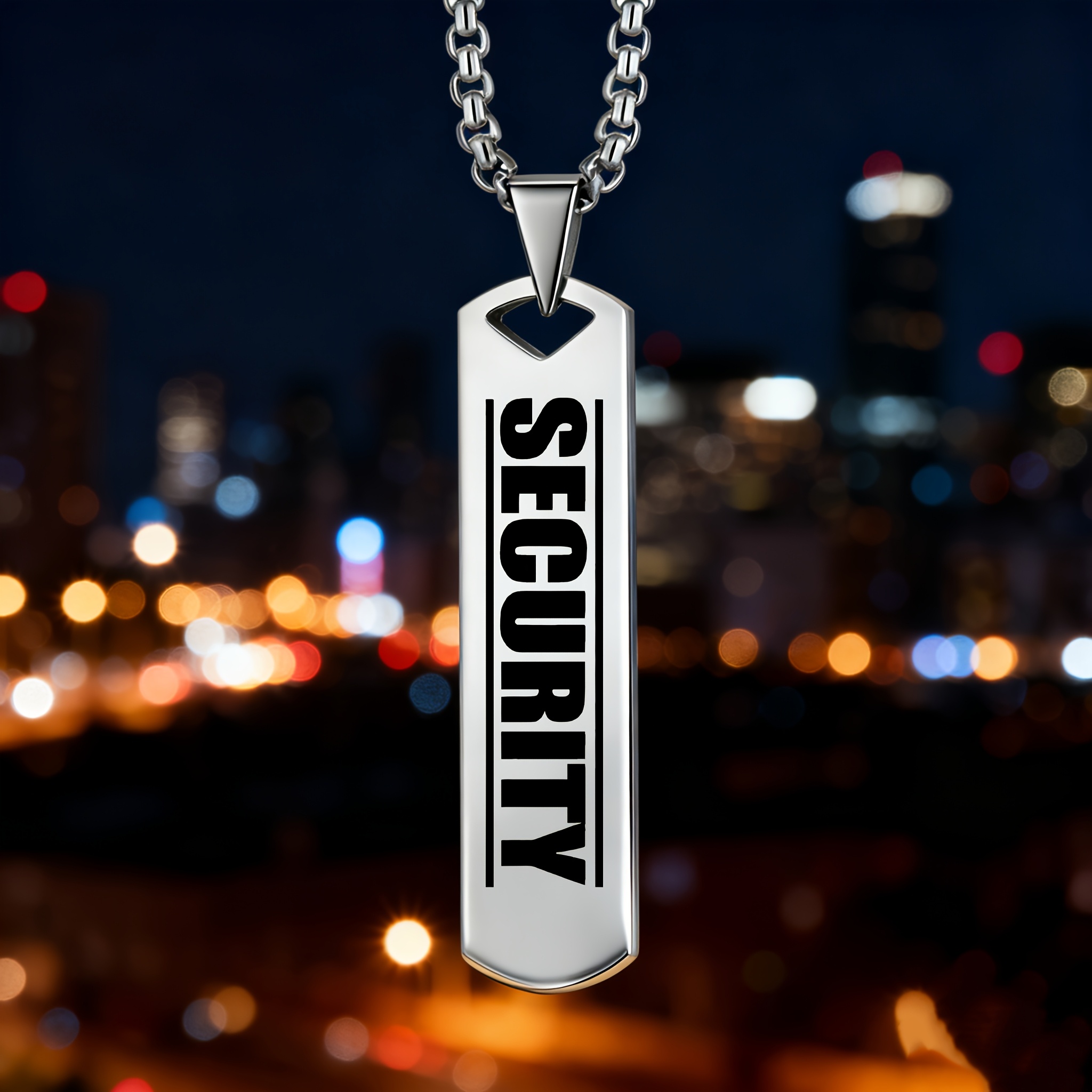 "SECURITY" Bold Letter Design Pendant Necklace