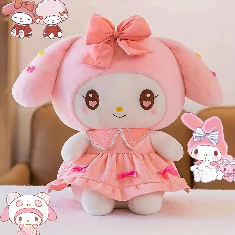 TEMU Official Kuromi & Melody Plush Dolls In Princess Dress With Pink Bow & Collar - Soft Collectible Stuffed Animals, Birthday/christmas Gifts, Cute