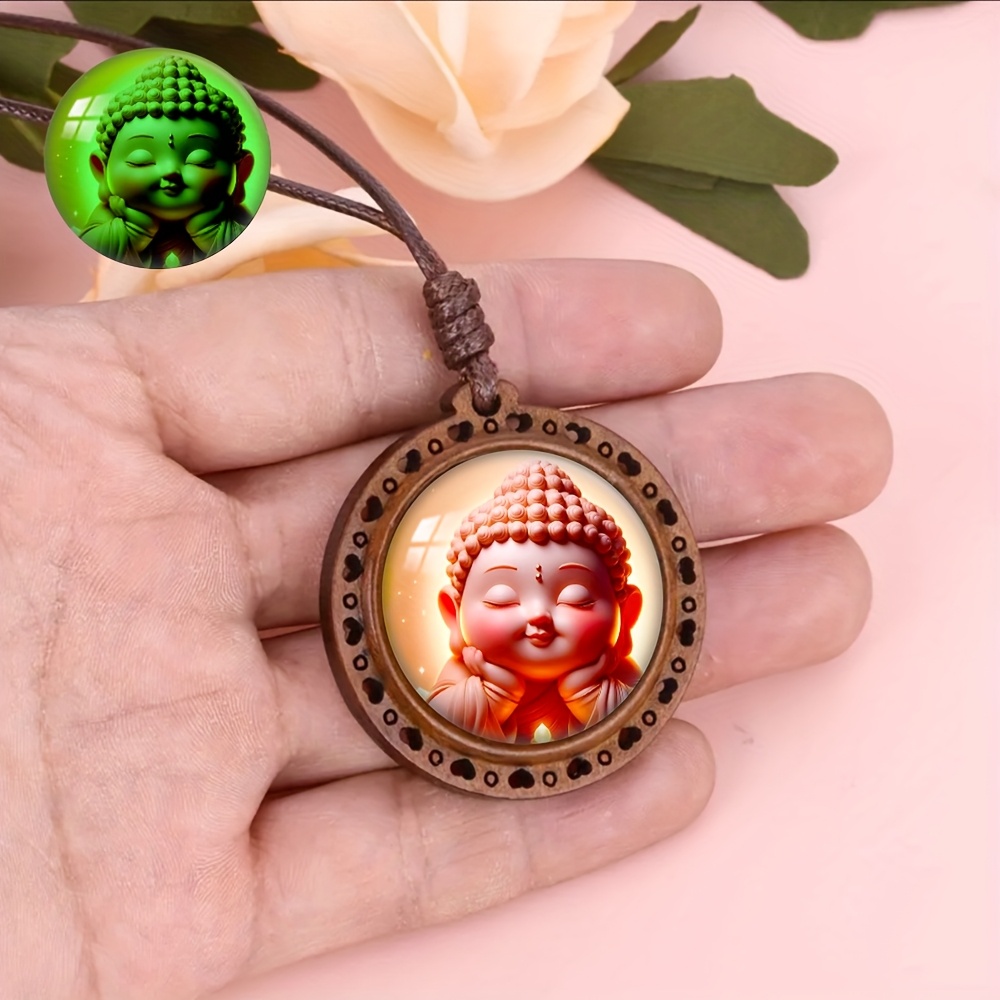Smiling Buddha Meditation Love Heart Wooden Necklace