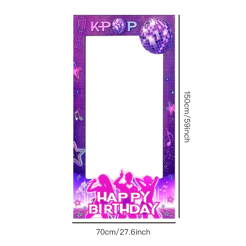 TEMU Neon -pop Birthday Theme Photo Frame, Disco Style Polyester Photo Background, Featuring Microphone Star Music Note Dancer Silhouette Pattern,