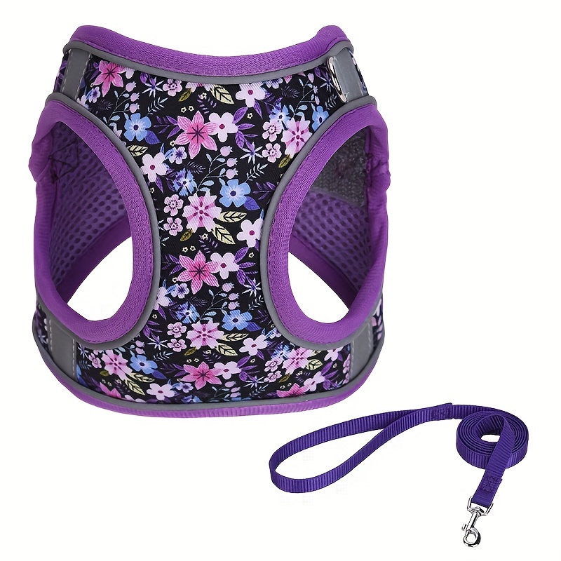 

Adjustable Polyester Dog Vest Harness With Floral Pattern - Comfortable Breathable Pet Harness With Hand Wash Care Instructions