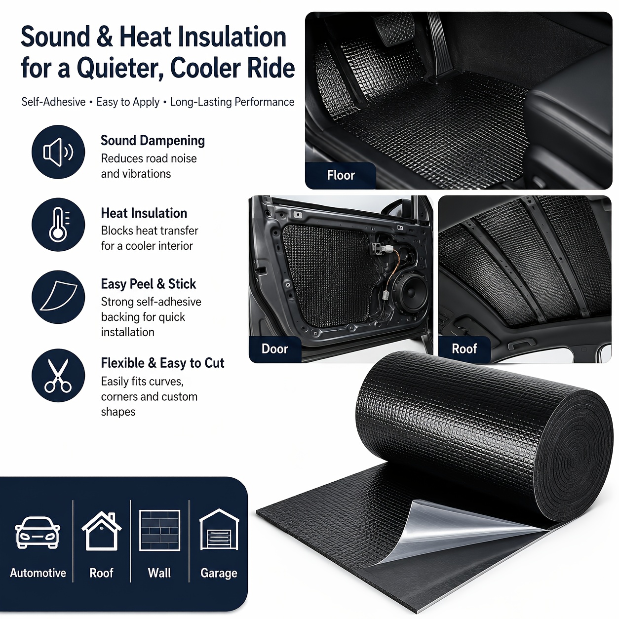 TEMU 1 Roll 1cm Thick, 50cm Wide, 600cm Long Black Aluminum Foil Insulation Material, Car Insulation Material, Low-key Premium Appearance, Suitable