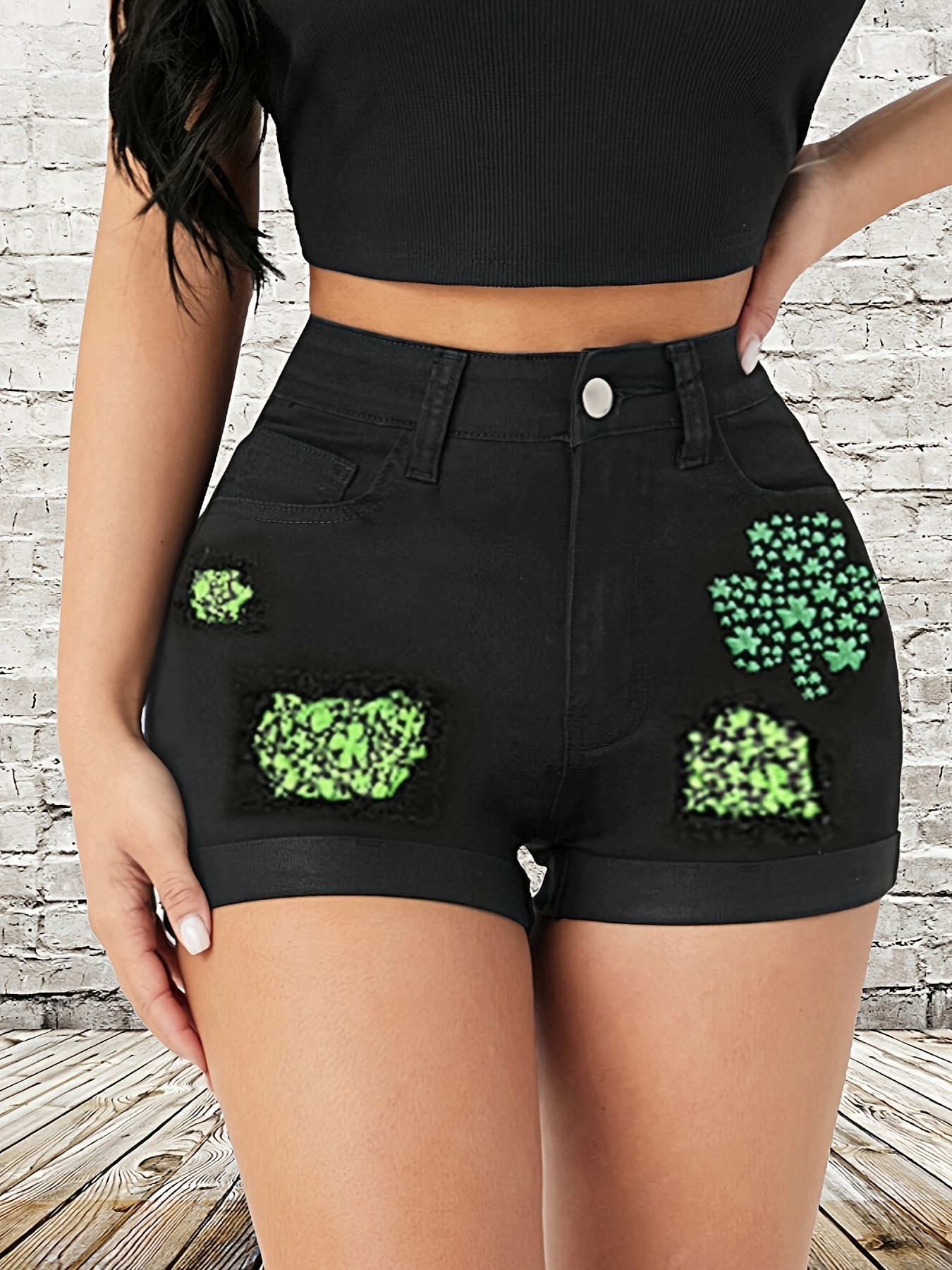 St. Patrick's Day Clover Print Skinny Leggings Casual High - Temu