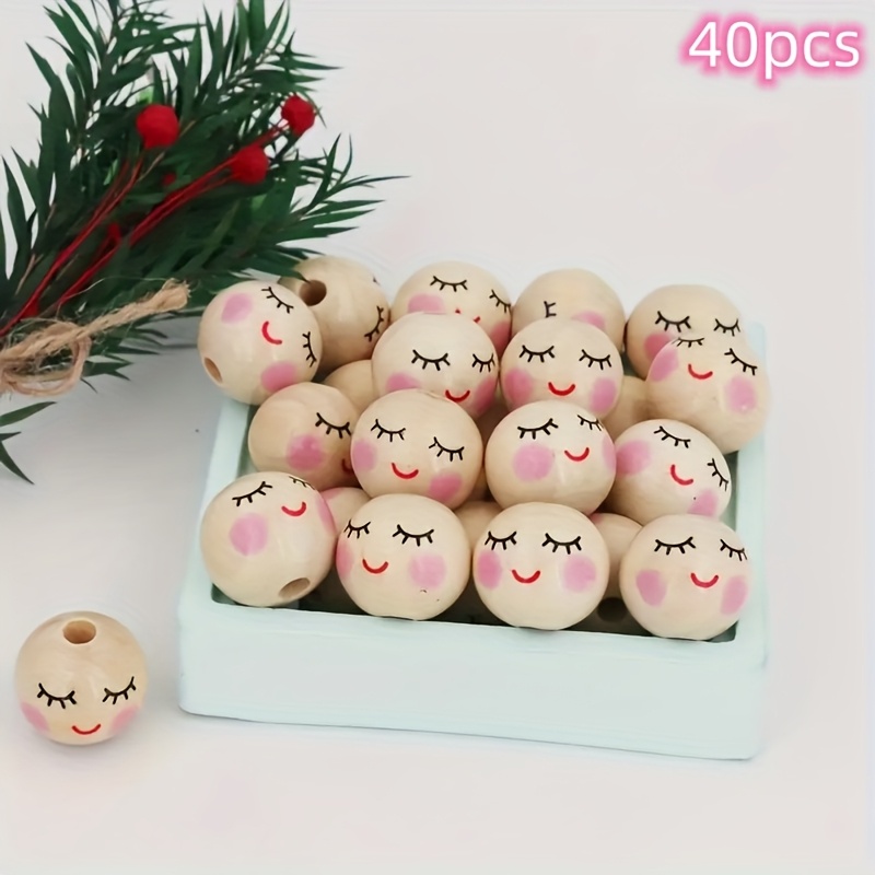 Image of 40pcs/20pcs Round Ball Wooden Synthetic Decorative Beads, 20mm, Cute, Uncharged, Without Battery, None Plated, With Hole, For Jewelry Making, Decor, Mother's Day, Father's Day, Campus Related