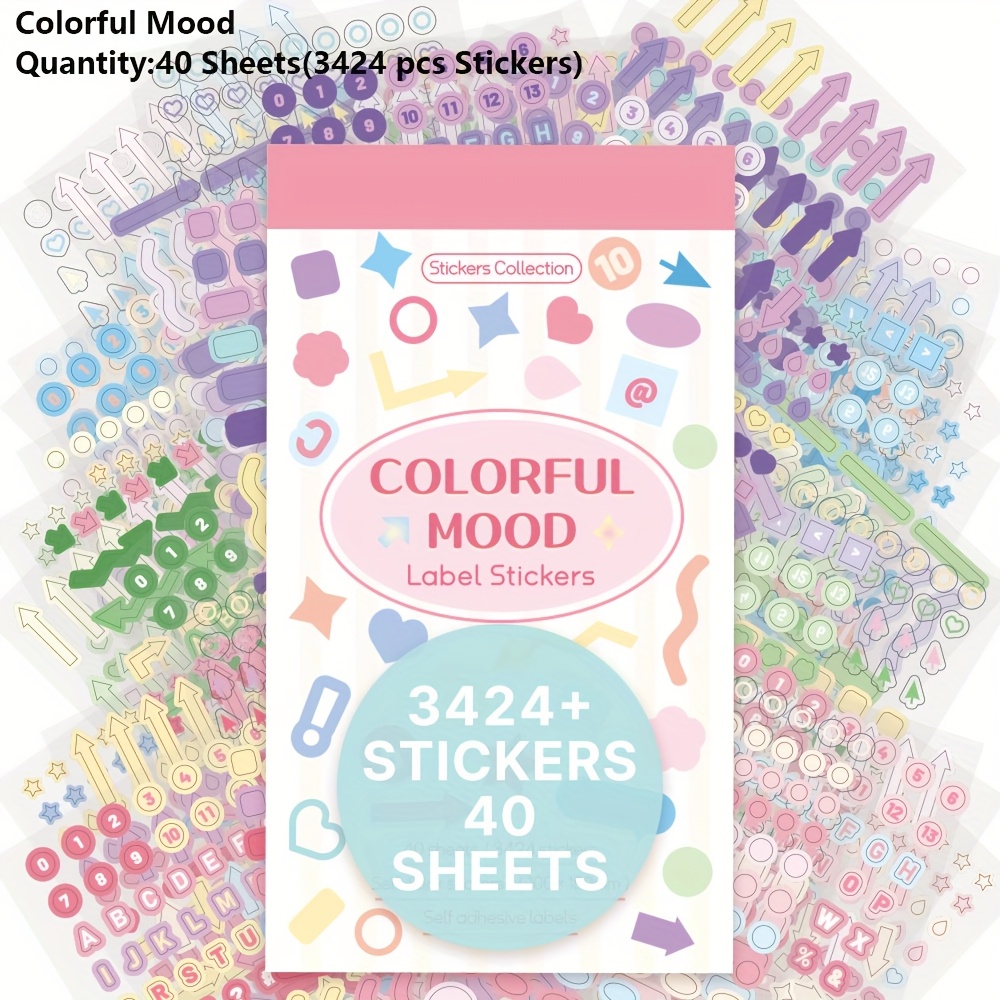 3424pcs Colorful Stickers Pet Base Card Diary Planning Notes Marking Aesthetic Index Label Weekly Monthly Tabs Plan Stickers For Students Office Home Use