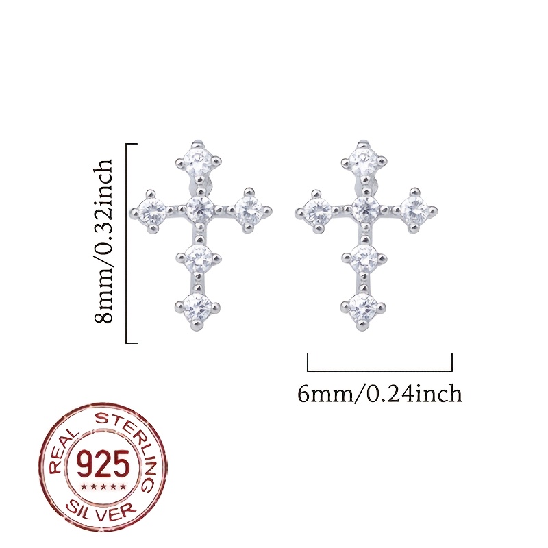 S925 Sparkling Zirconia Cross Studs, Stylish & Minimalist