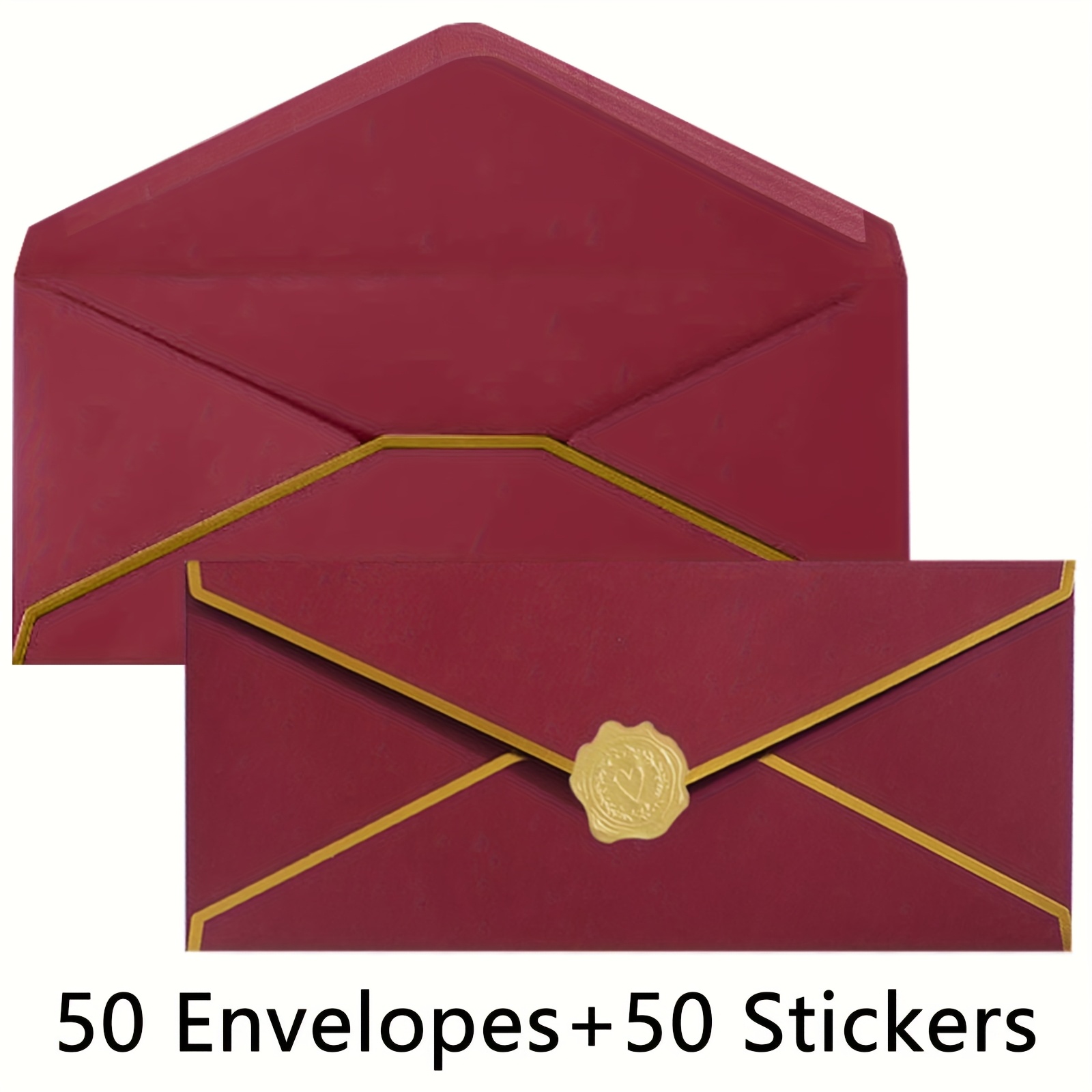 TEMU 50 Stück Geschäftsumschläge mit V-Klappe, Goldener Rand #10 Umschläge aus 150 g/m² Papier, Standardumschläge mit goldenen Aufklebern für Büro,