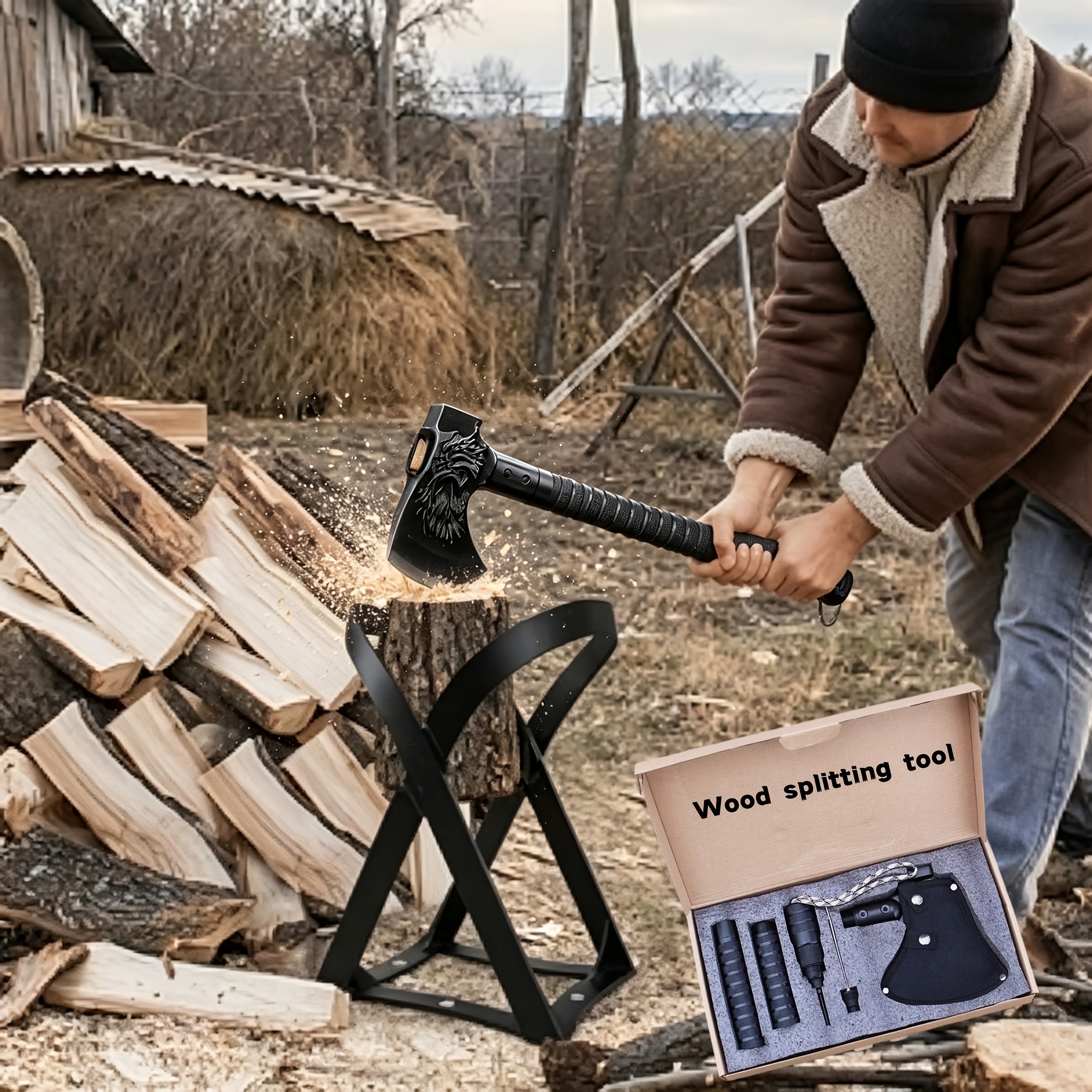 Image of Manual Log Splitter Quick Firewood Splitter Easy Splitting Tool Portable Fireplace Accessory For Wood Stove, Campsite, Home