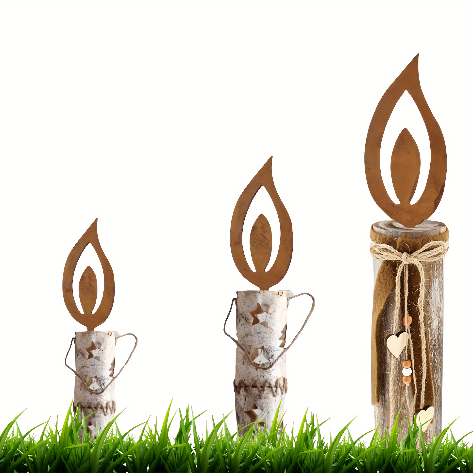 

3pcs Christmas Set Metal - Decor, No Needed, - Lawn Art