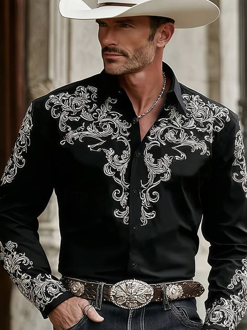 mens western style cowboy shirt with paisley pattern ethnic shirt