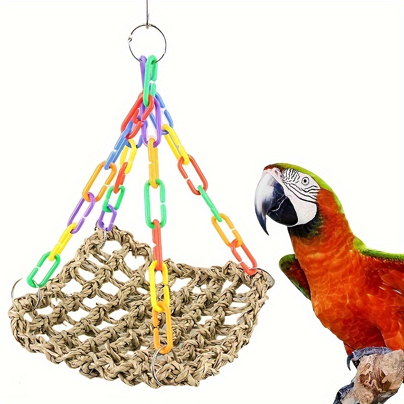 

1pc Bird Grass Woven Swing Toy With Colorful Chains Hanging Foraging Chew Toy, Pet Exercise Birdcage Accessory