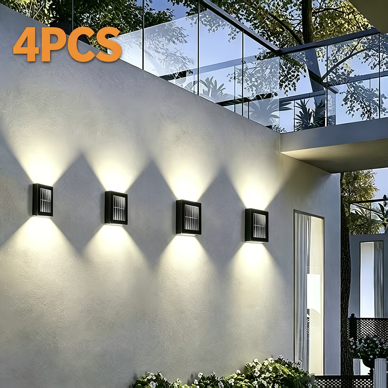 TEMU 1/4pcs Solar Up And Down Wall Lights, Outdoor Led Wall Sconce, Ip65 Waterproof, Auto Warm White Light, Solar Powered With 6-8h Charging, 8h Long