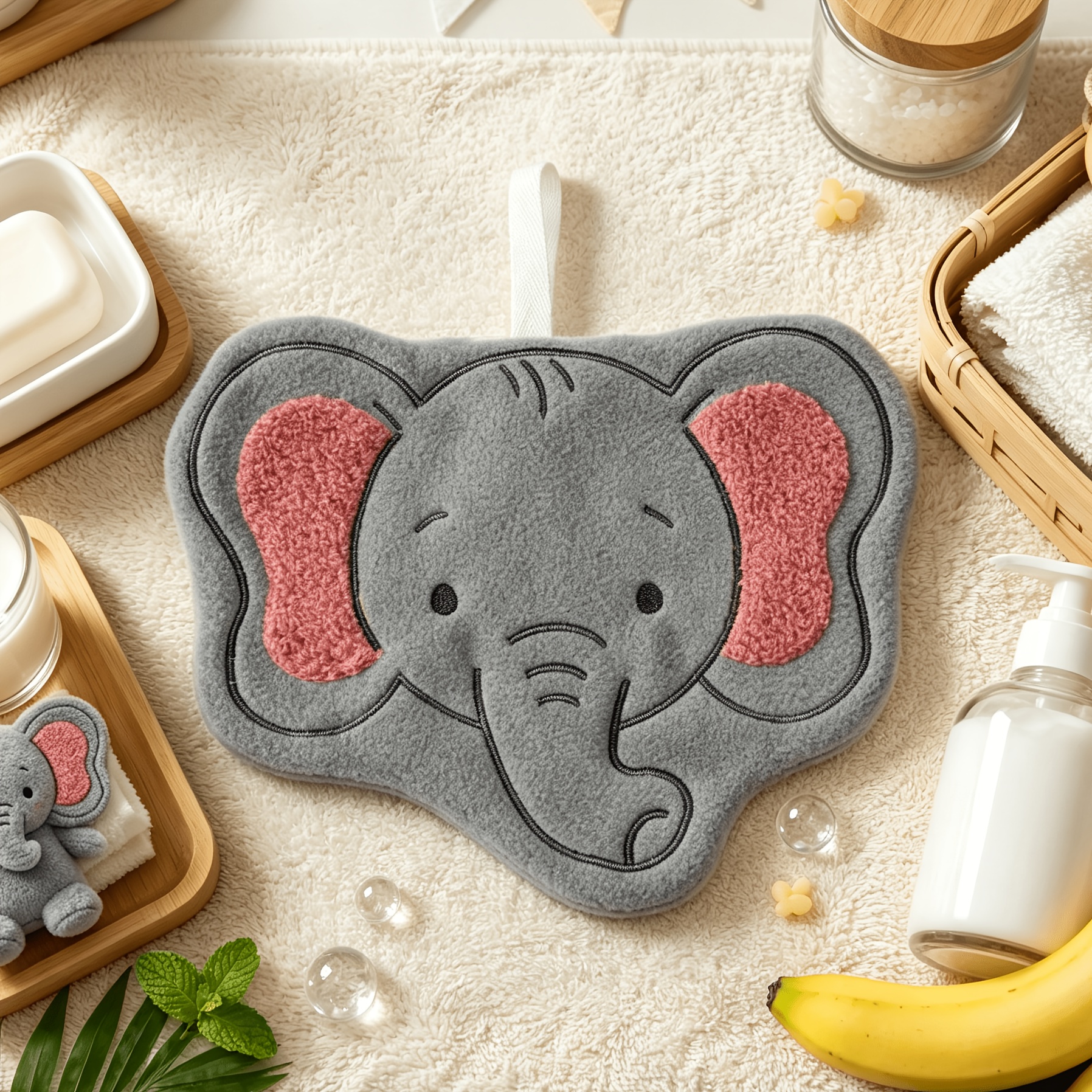 TEMU Cute Elephant Hanging Hand Towel, Ultra Absorbent Quick Dry Thick Plush Small Towel For Kitchen, Bathroom, Home Sink Wall