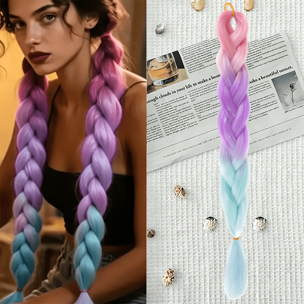 TEMU Extensions de cheveux synthétiques en crochet de 24 pouces, 1 pièce, 50G, colorées laser, adaptées aux quotidiennes d'Halloween pour femmes, aux