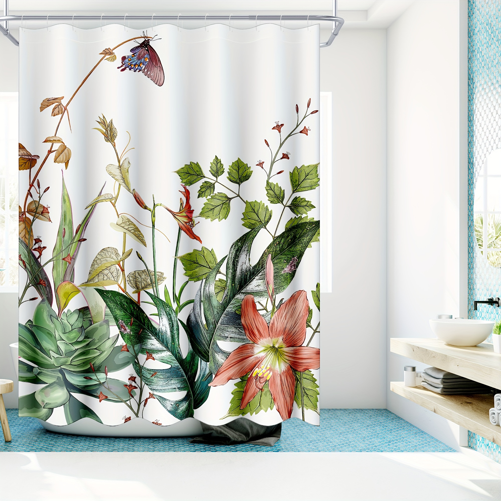 Bohemian Abstract Plants Print Shower Curtain Waterproof Temu Canada
