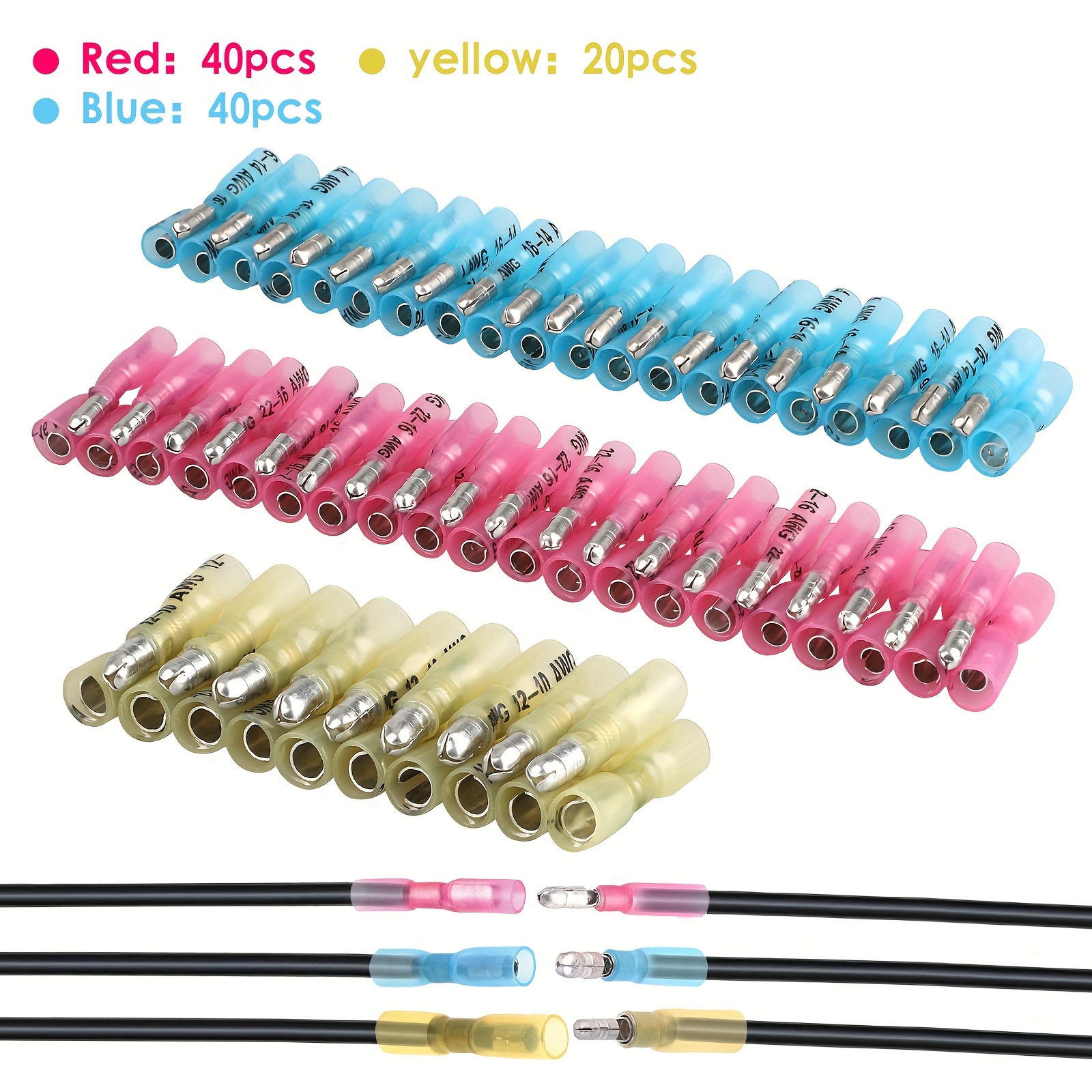 TEMU Heat Shrink Bullet Connectors Kit, Heat Shrink Female Male Terminals, Insulated Waterproof Automotive Wire