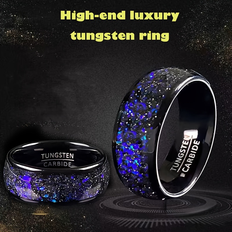 

2-4 Days Arrive!! Galaxy Design Tungsten Men's Ring 8mm Durable High-end Luxury Wedding Rings Scratch-resistant Ring For Party School Engagement Dating