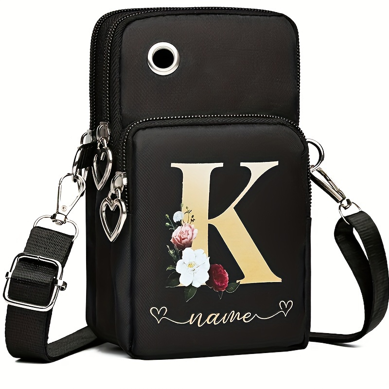 new cross border letter print black crossbody bag mobile - Temu