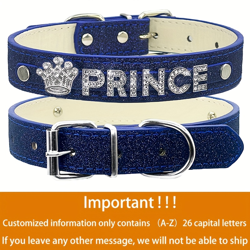 TEMU Personalized Dog Collar Pu Leather Puppy Cat Id Collars With Rhinestone Id Name, Customized Dog Pendant Tag Decoration - Accessory For Small