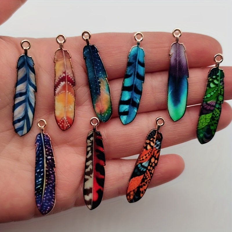 TEMU 10pcs Alloy Feather Shaped Alloy Pendants, Diy Jewelry Keychain Necklace Earrings Making Accessories